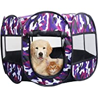 KEESIN Tienda de Campaña Plegable para Mascotas con 8 Paneles de Malla- para Perro- Gato-73x73x43cm Camouflage Purple